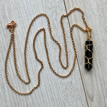 Black tourmaline wire wrapped crystal necklace on gold chain – Wholehearted Crystal Creations