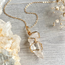 Clear quartz wire wrapped crystal necklace on gold chain – Wholehearted Crystal Creations