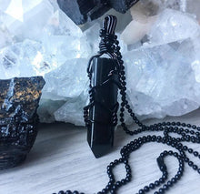 Black tourmaline wire wrapped crystal necklace on black chain – Wholehearted Crystal Creations