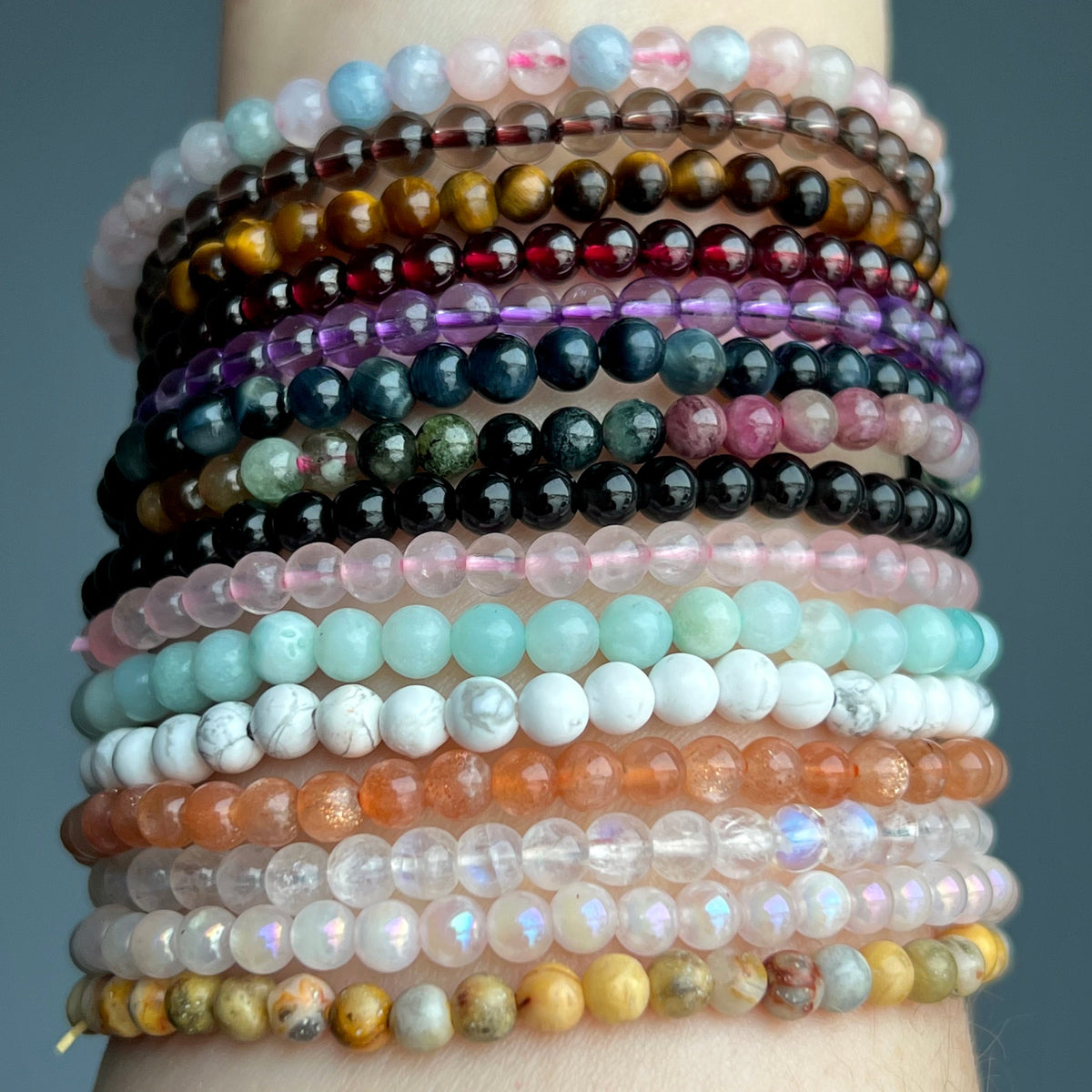 Choose Your Own 4mm Beaded Stretch Stone Bracelet A-Z – Wholehearted Crystal Creations