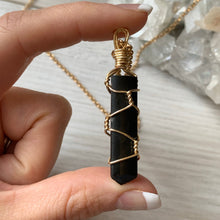 Black tourmaline wire wrapped crystal necklace on gold chain – Wholehearted Crystal Creations
