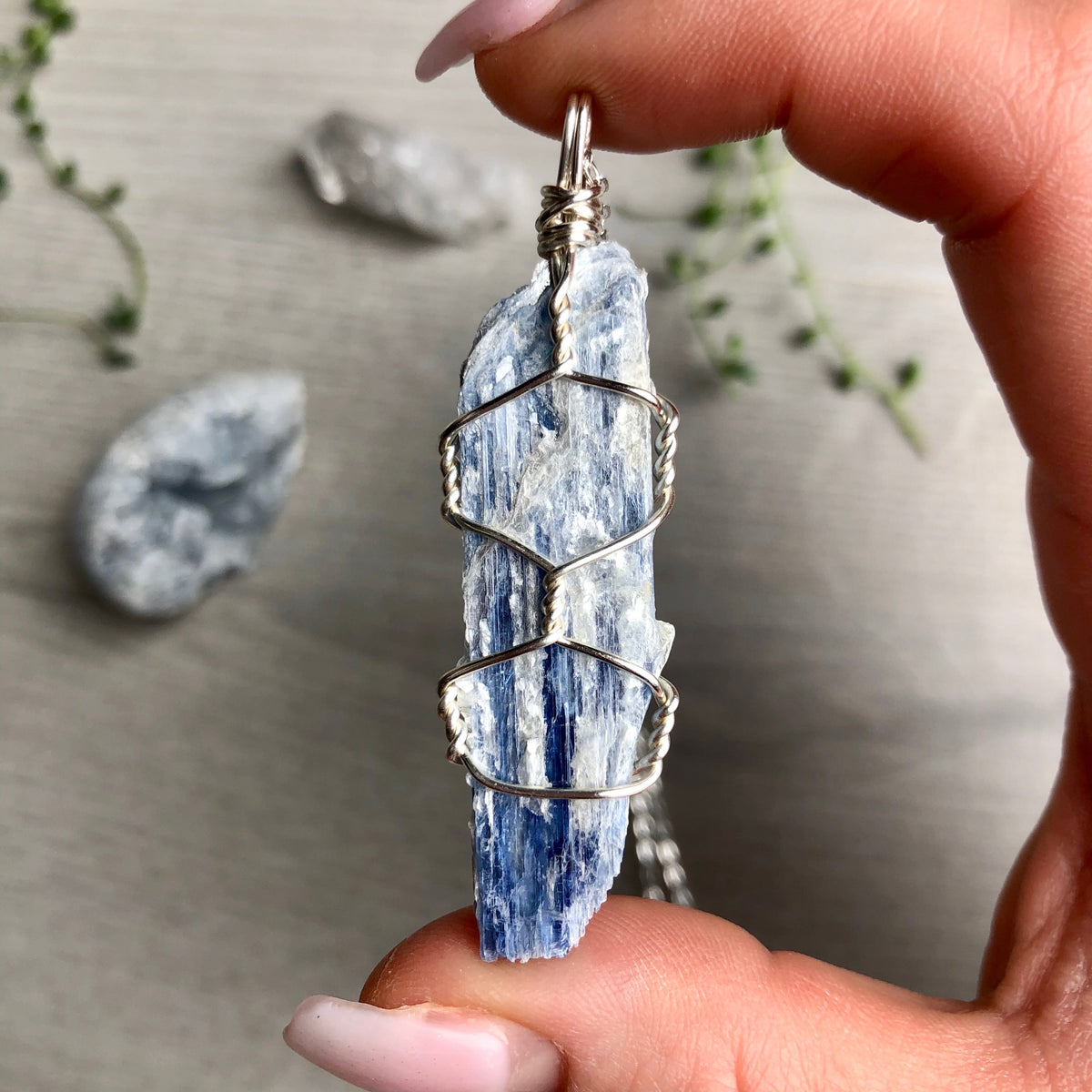 Kyanite wire wrapped crystal necklace on silver chain – Wholehearted Crystal Creations
