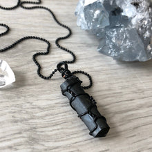 Black tourmaline wire wrapped crystal necklace on black chain – Wholehearted Crystal Creations