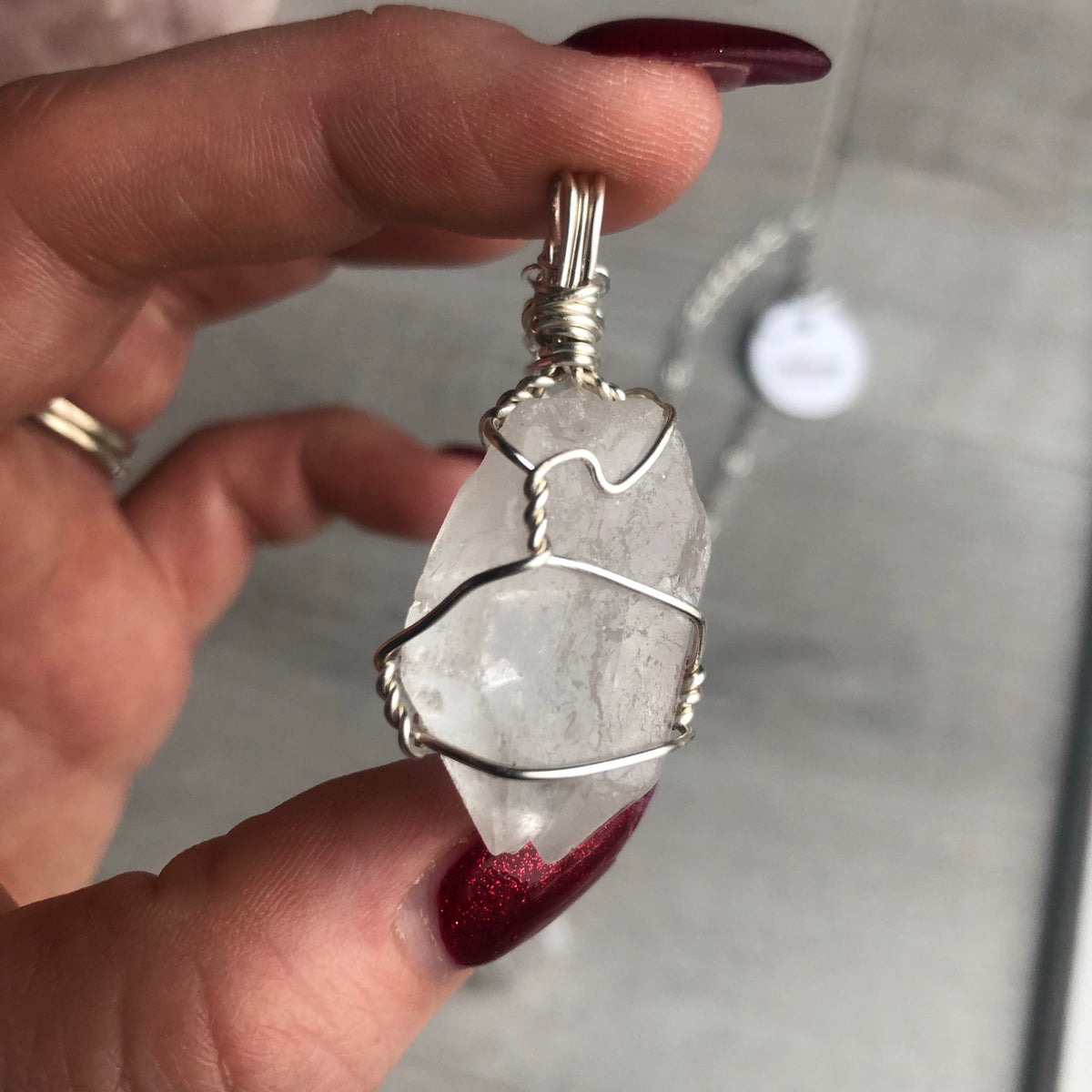 Clear quartz wire wrapped crystal necklace on silver chain – Wholehearted Crystal Creations