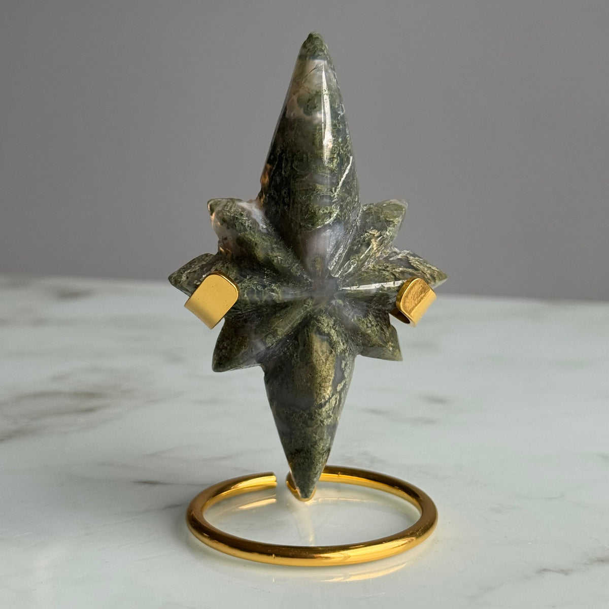 Moss Agate Star Carving Crystal Specimen with Stand – Wholehearted Crystal Creations