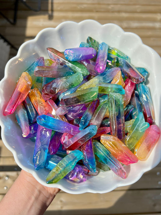 Multicolour Aura Quartz Pocket Stone Specimen – Wholehearted Crystal Creations
