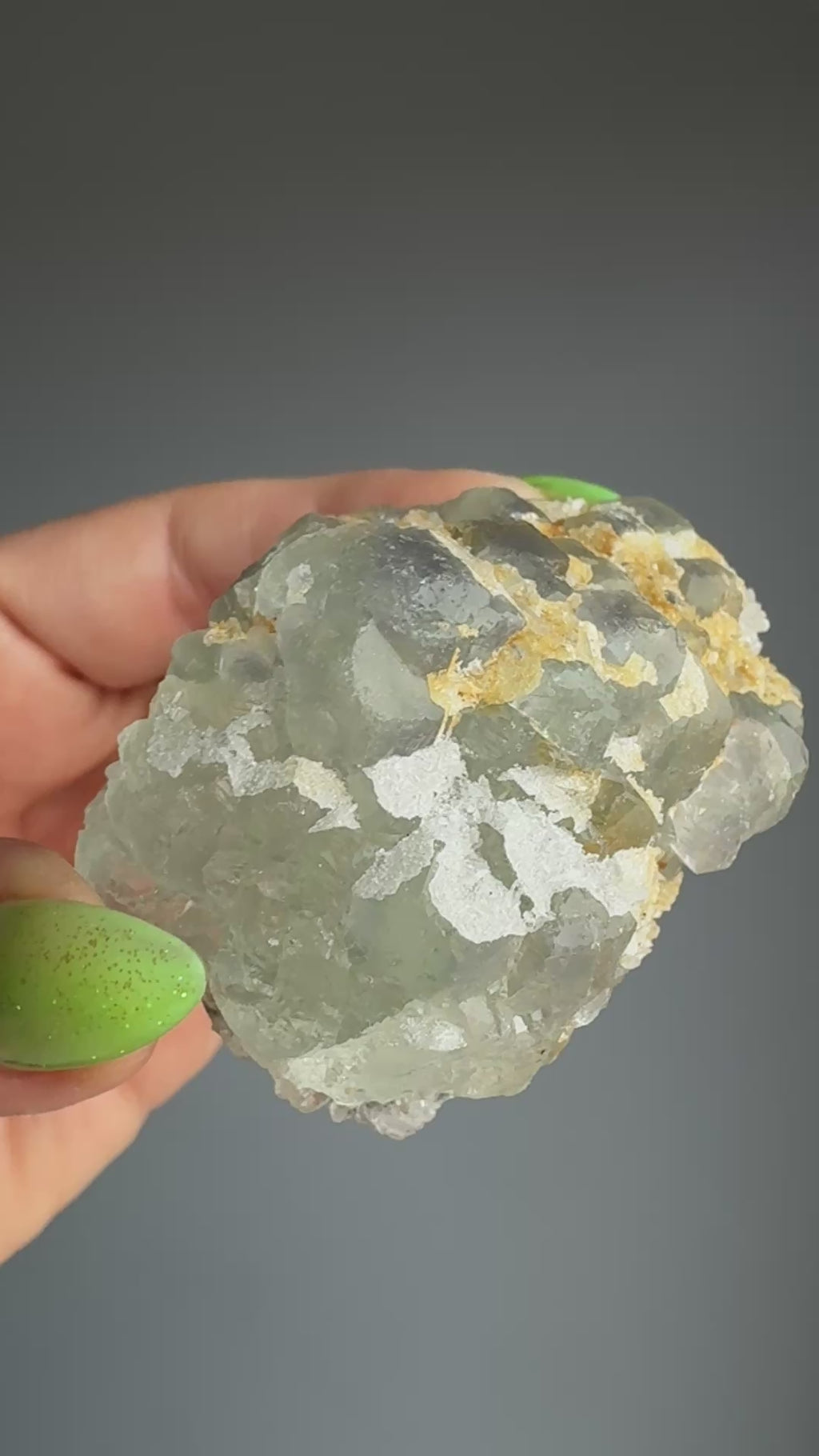 Fluorite (Etched, Green Phantom) with Calcite Raw Crystal Specimen FR72