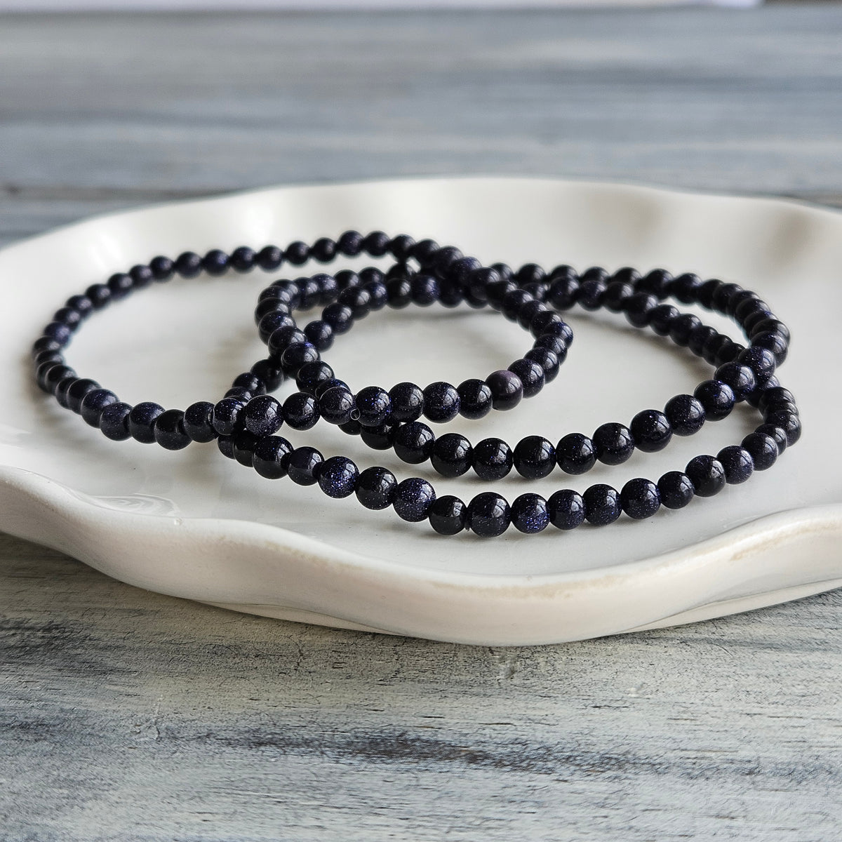 Blue Goldstone 4mm Beaded Stretch Stone Bracelet – Wholehearted Crystal Creations