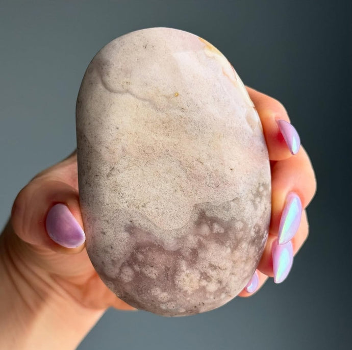 Pink Amethyst & Flower Agate Palmstone Specimen