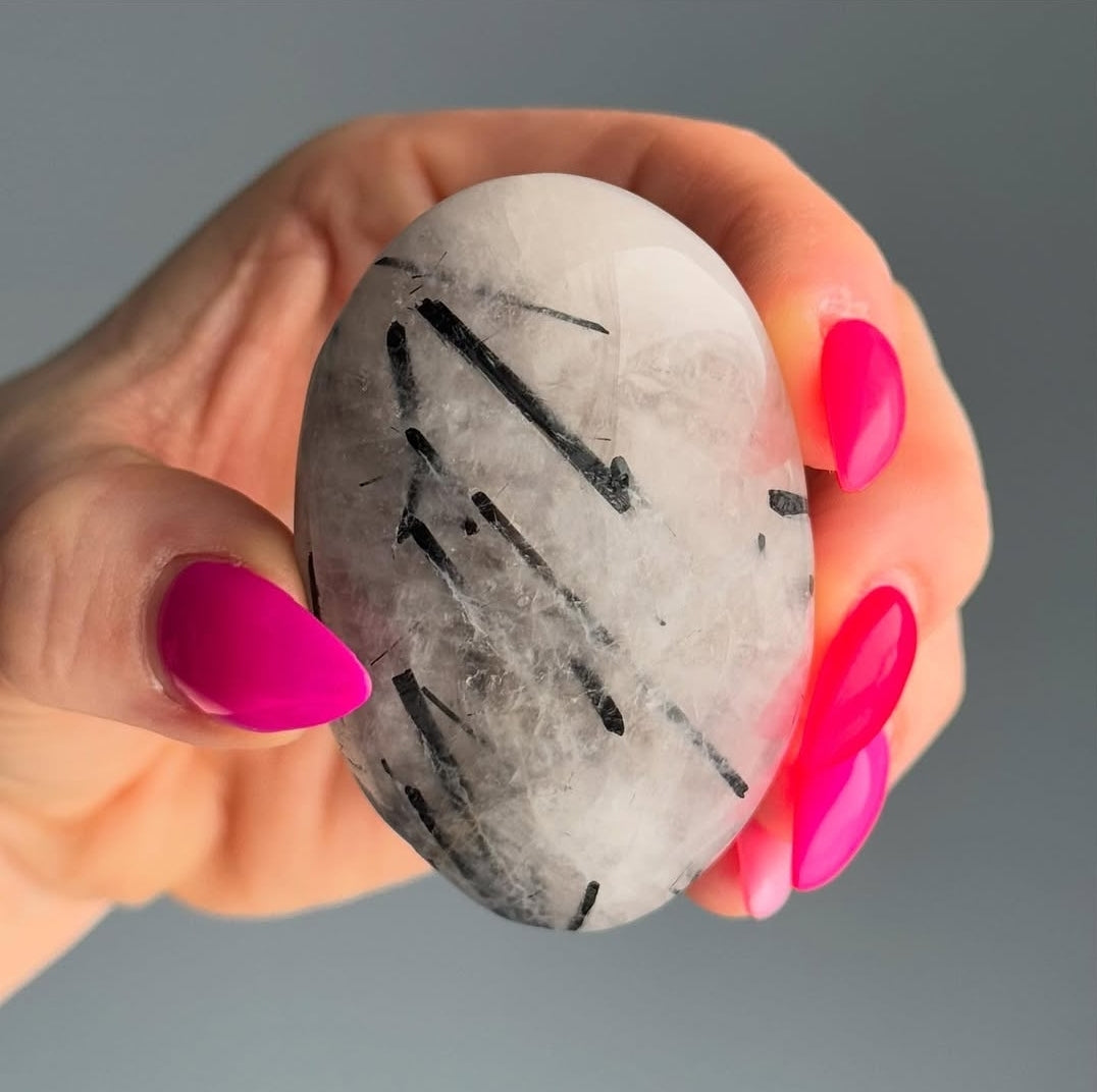 Tourmalated Quartz Palm Stone Specimen (TQ20) – Wholehearted Crystal Creations