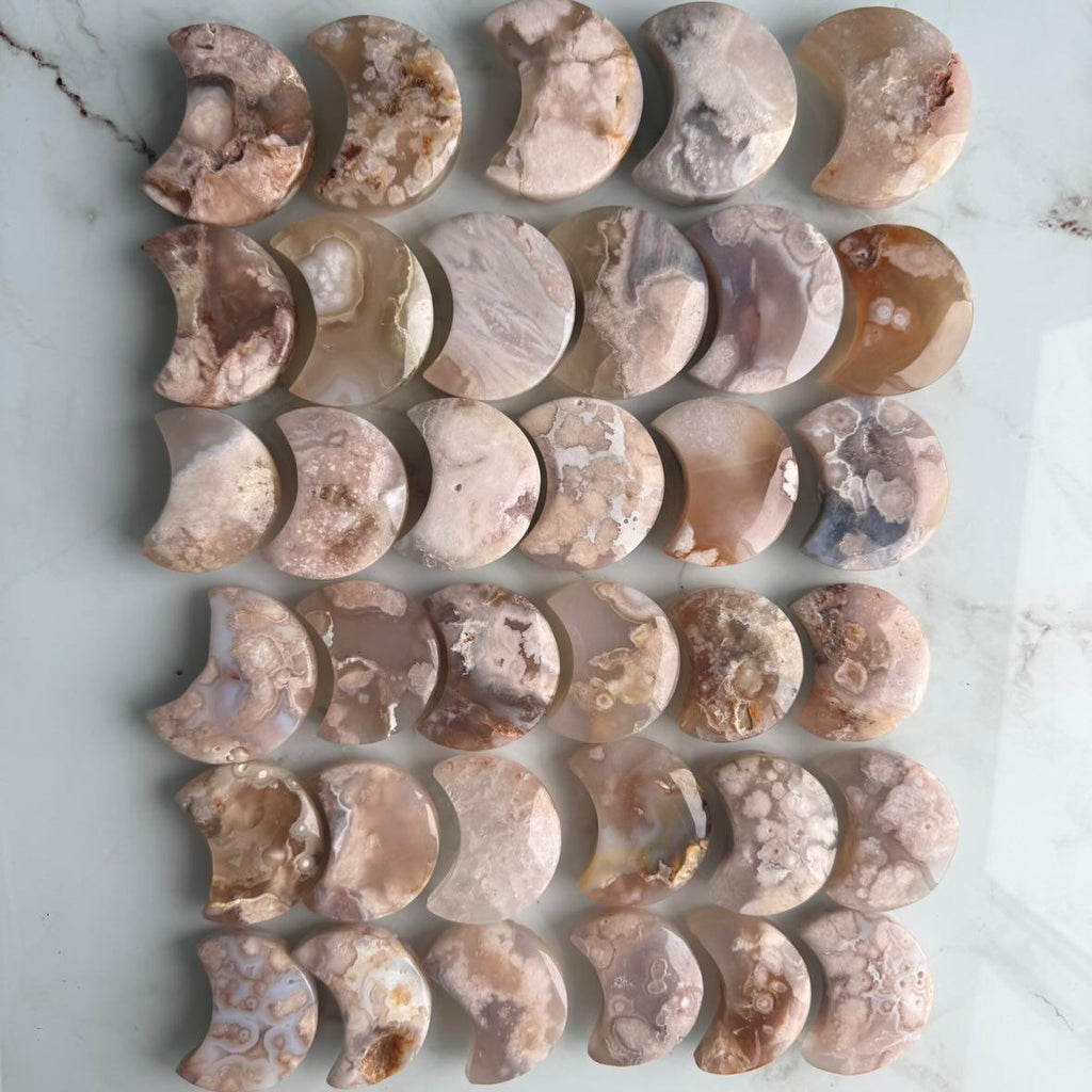 Flower Agate Moon Crystal Carving Specimen – Wholehearted Crystal Creations