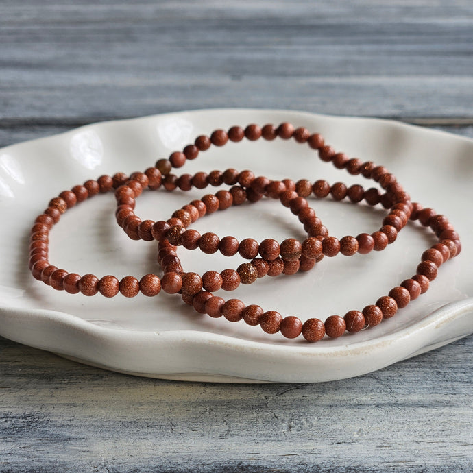 Goldstone 4mm Beaded Stretch Stone Bracelet