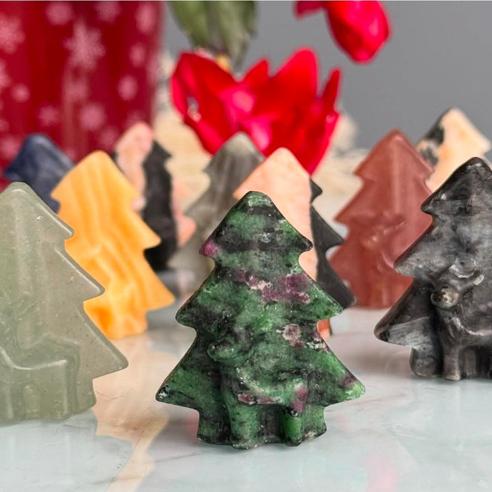 Christmas Tree and Deer Crystal Carving Specimen