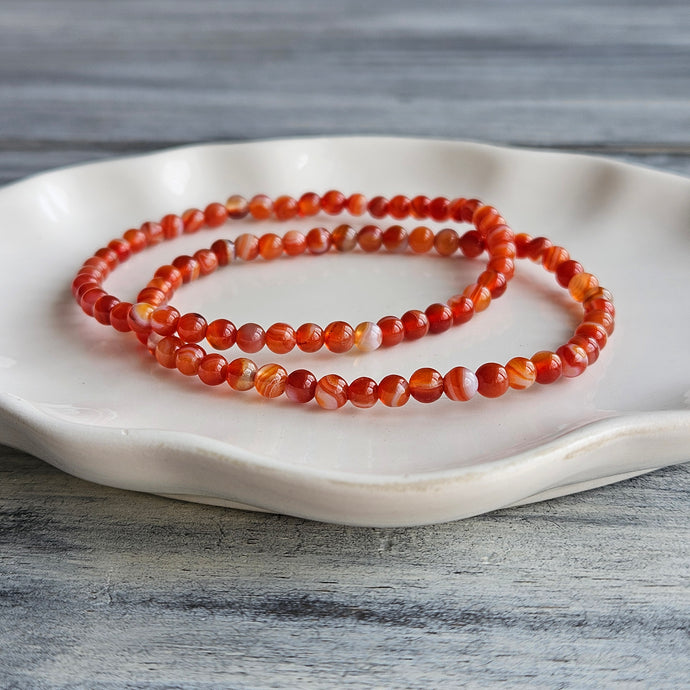 Banded Carnelian 4mm Beaded Stretch Stone Bracelet