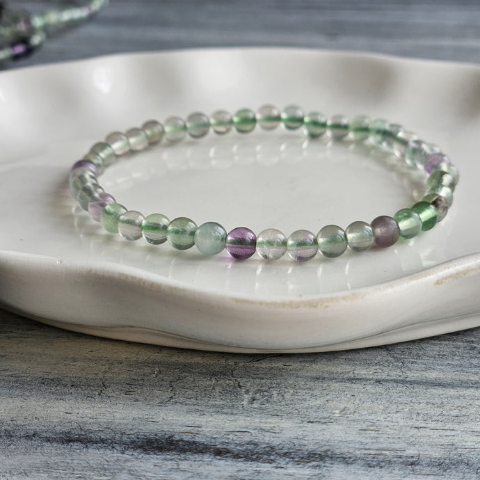 Rainbow Fluorite 4mm Beaded Stretch Stone Bracelet