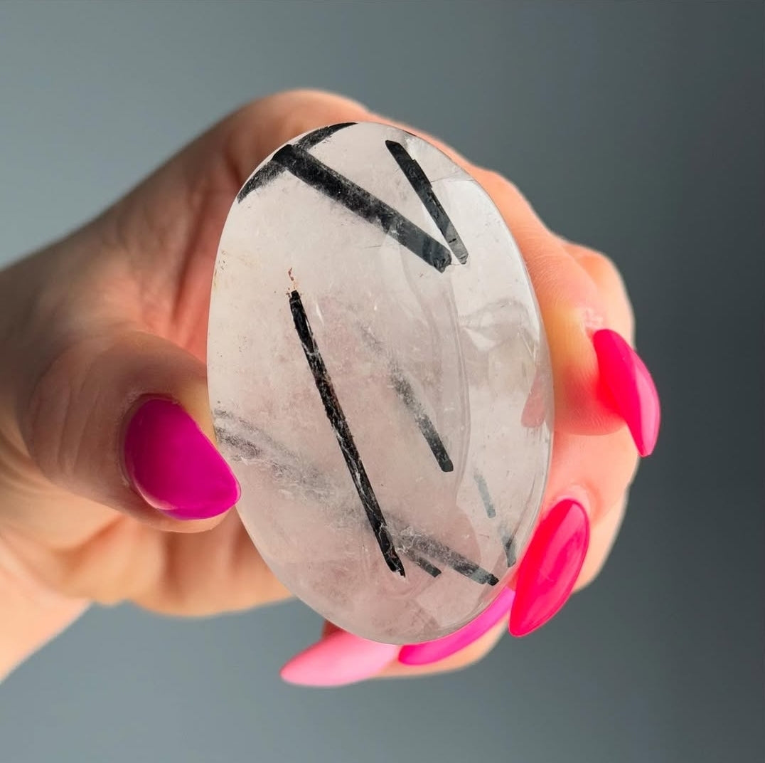Tourmalated Quartz Palm Stone Specimen (TQ20) – Wholehearted Crystal Creations