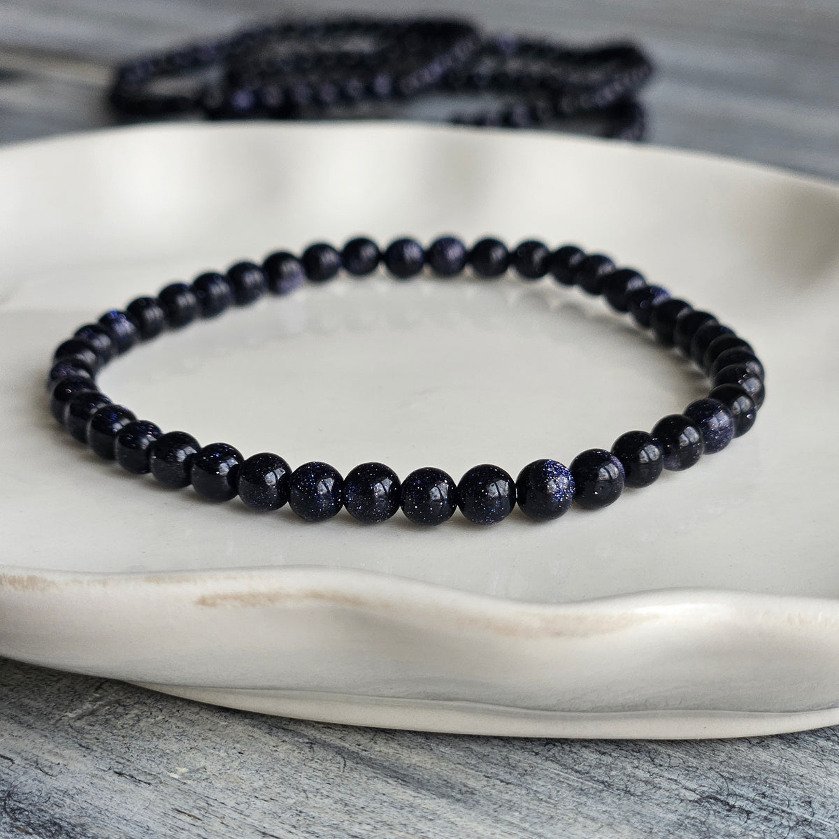 Blue Goldstone 4mm Beaded Stretch Stone Bracelet – Wholehearted Crystal Creations