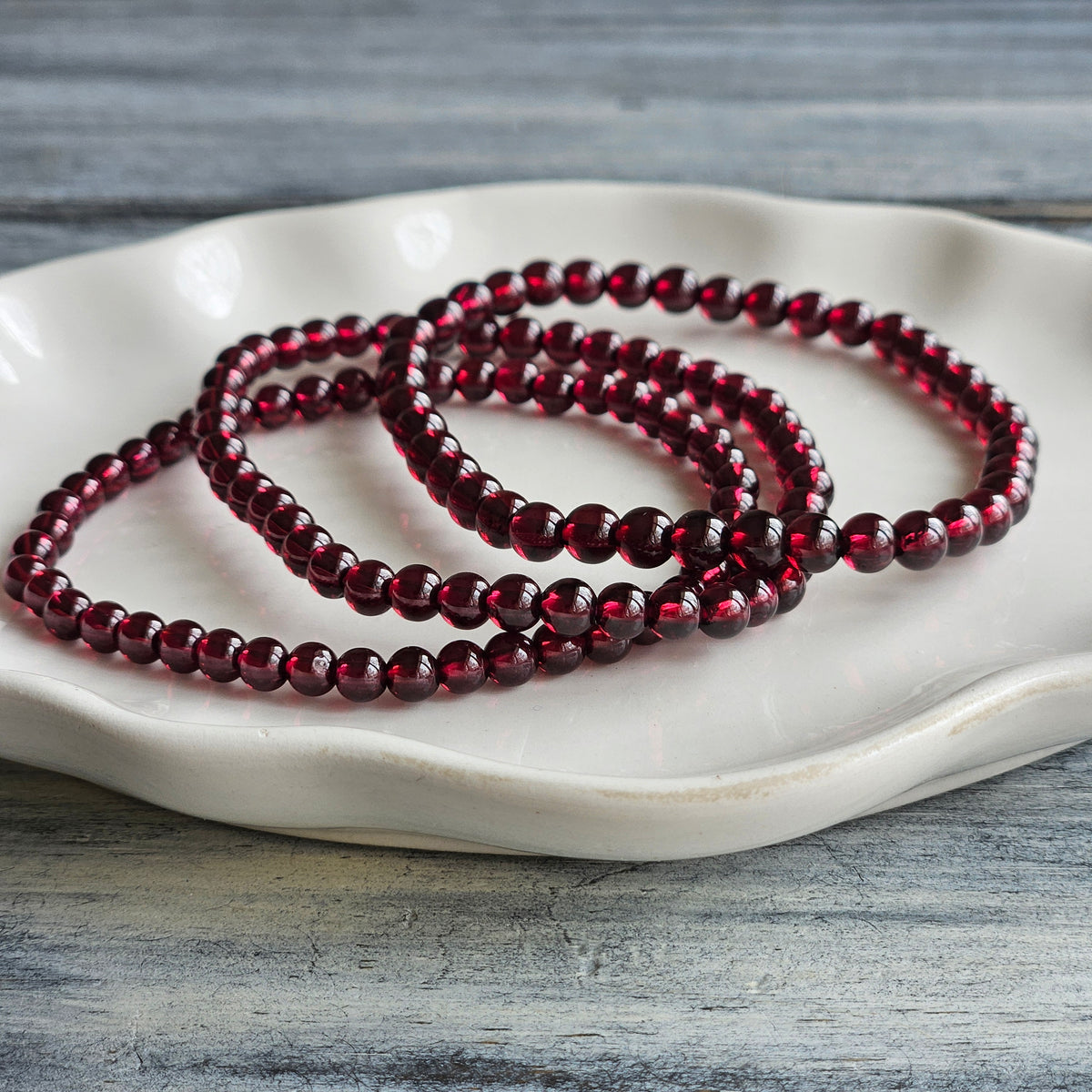 Garnet 4mm Beaded Stretch Stone Bracelet – Wholehearted Crystal Creations