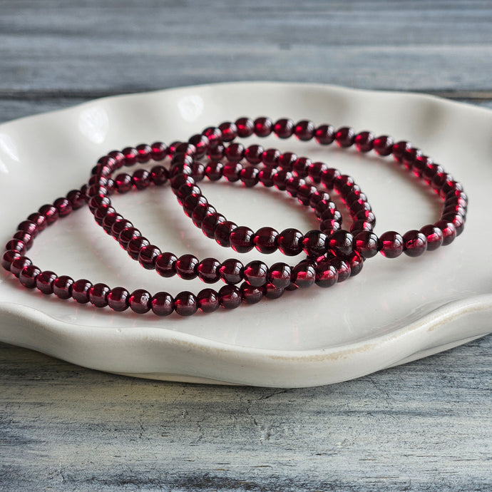 Garnet 4mm Beaded Stretch Stone Bracelet