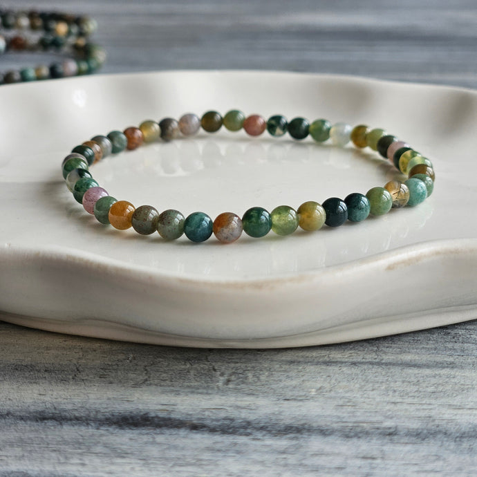 Rainbow Moss Agate 4mm Beaded Stretch Stone Bracelet