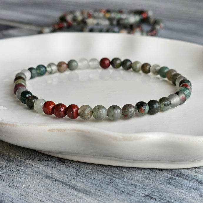 Bloodstone 4mm Beaded Stretch Stone Bracelet