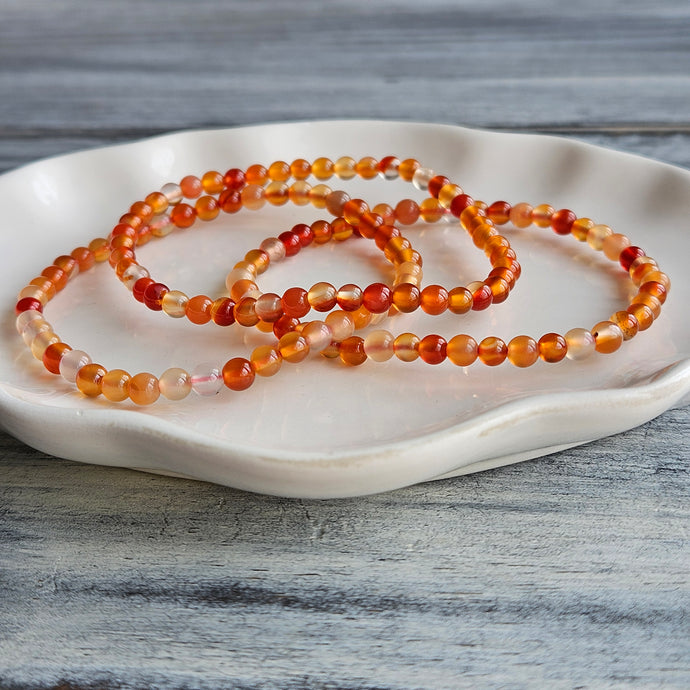 Carnelian 4mm Beaded Stretch Stone Bracelet