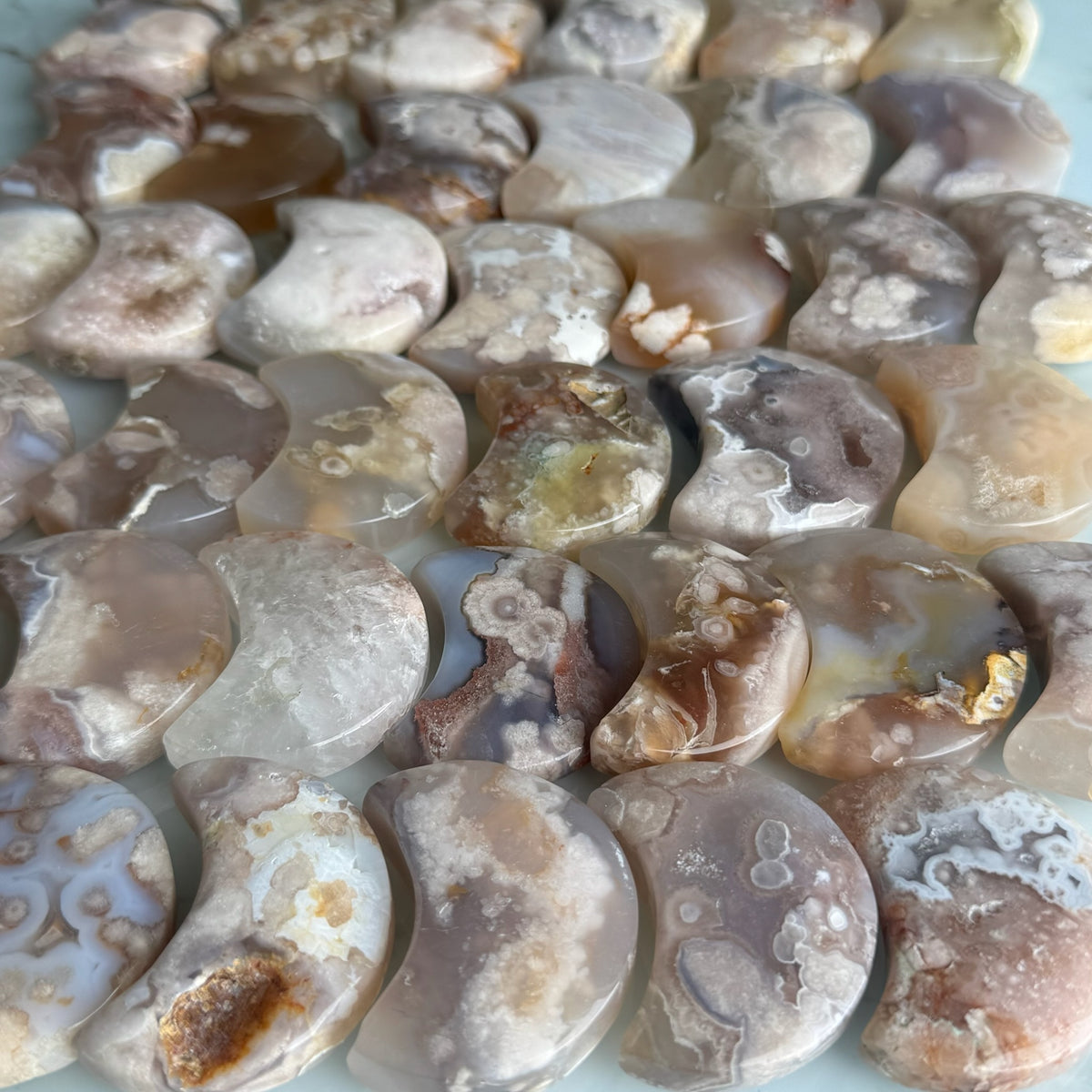 Flower Agate Moon Crystal Carving Specimen – Wholehearted Crystal Creations