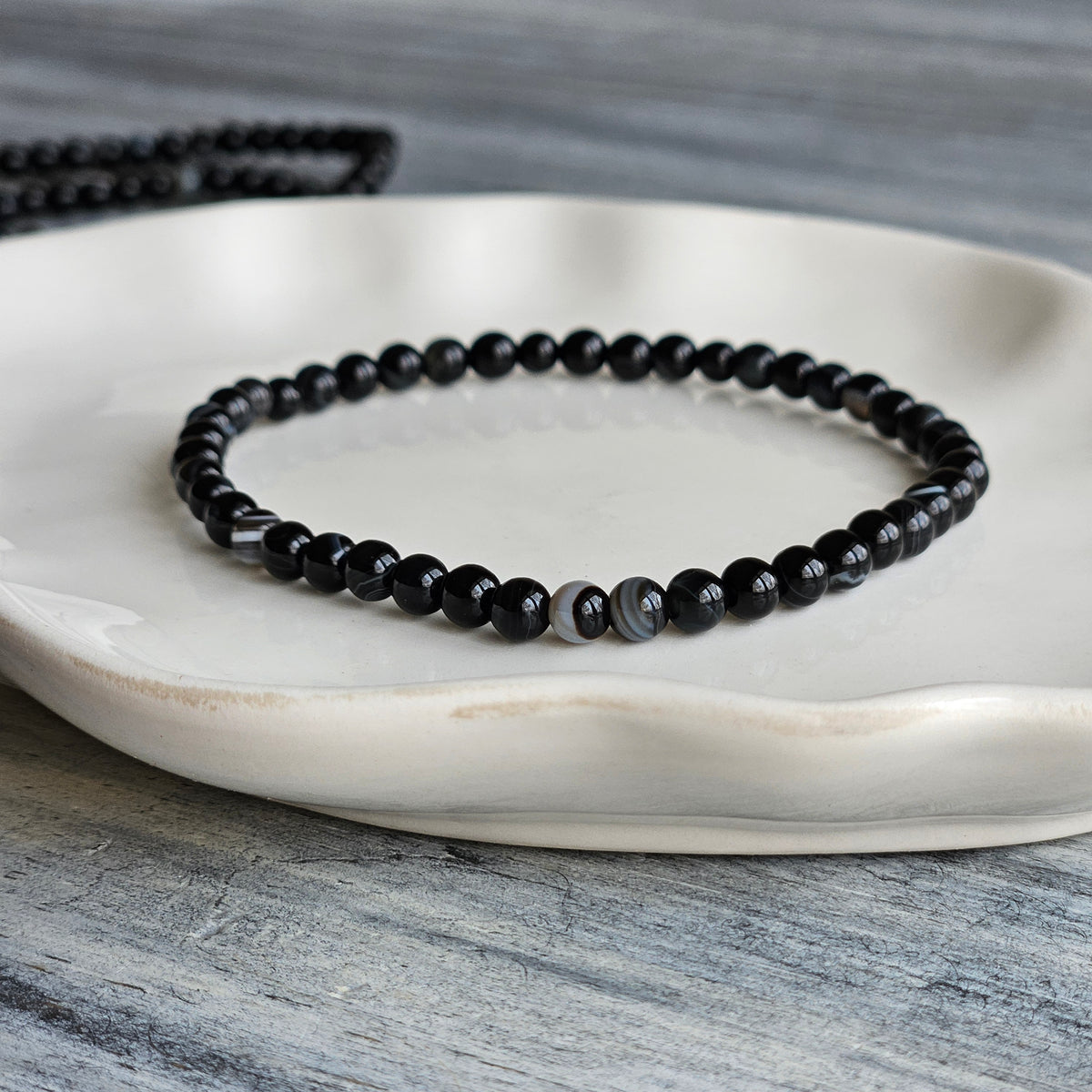 Banded Black Onyx 4mm Beaded Stretch Stone Bracelet – Wholehearted Crystal Creations