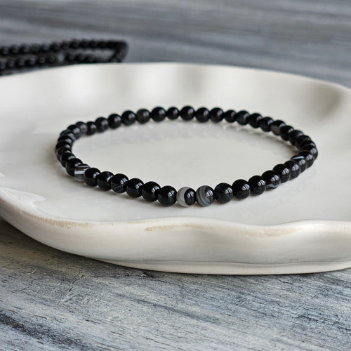 Banded Black Onyx 4mm Beaded Stretch Stone Bracelet – Wholehearted Crystal Creations