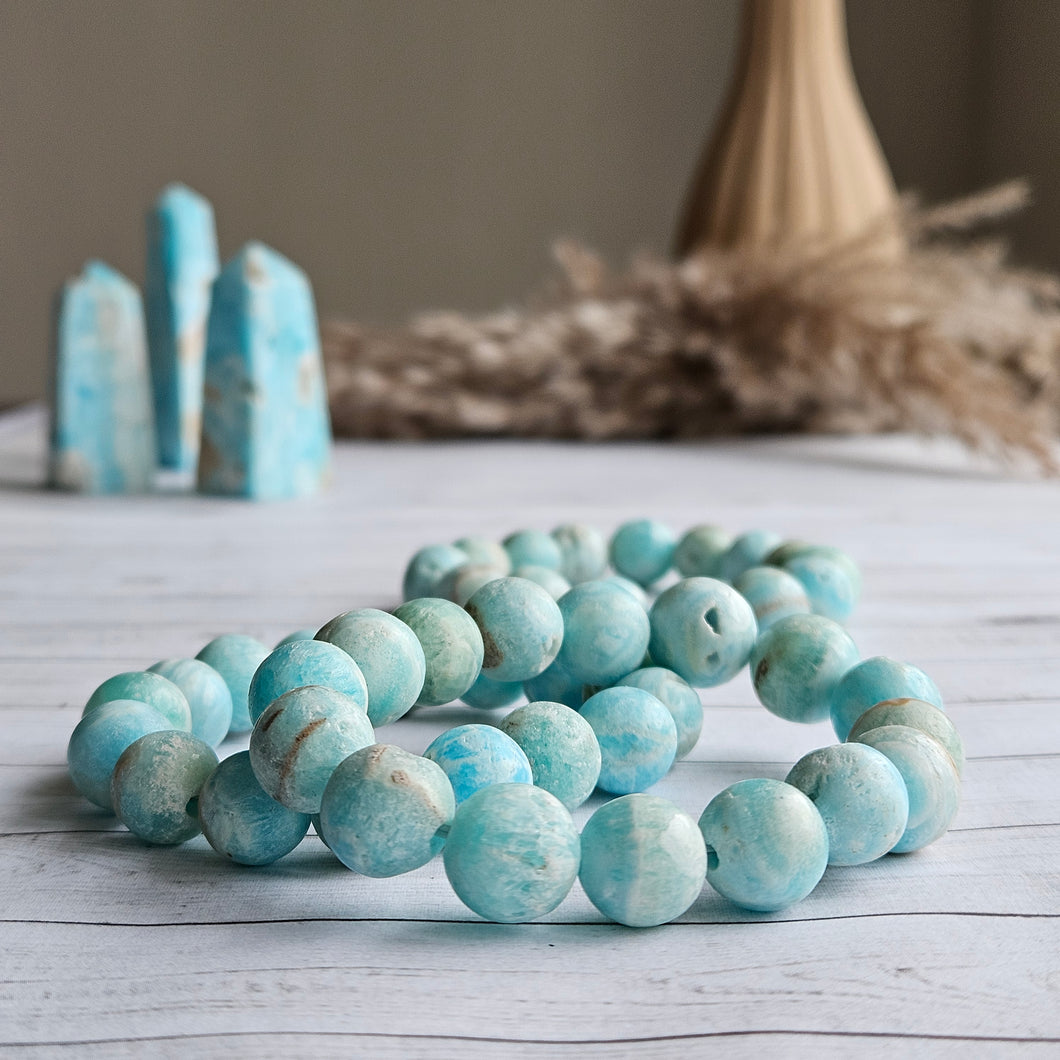 Blue Aragonite Beaded Stretch Stone Bracelet (12mm) – Wholehearted