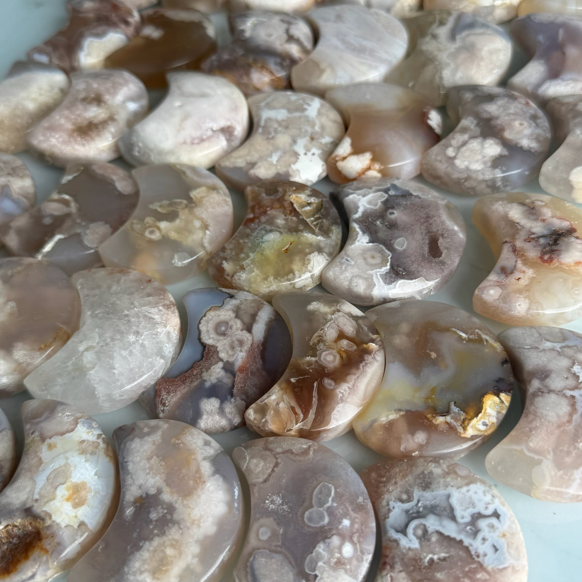 Flower Agate Moon Crystal Carving Specimen – Wholehearted Crystal Creations
