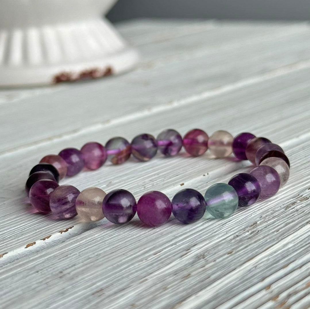 Rainbow Fluorite 8mm Stretch Beaded Bracelet – Wholehearted Crystal Creations