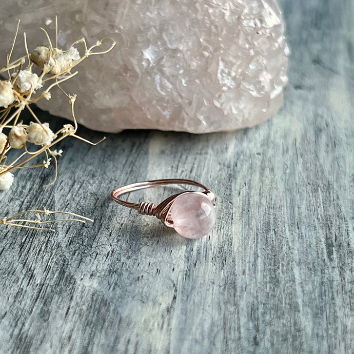 Rose Quartz Wire Wrapped Ring – Wholehearted Crystal Creations