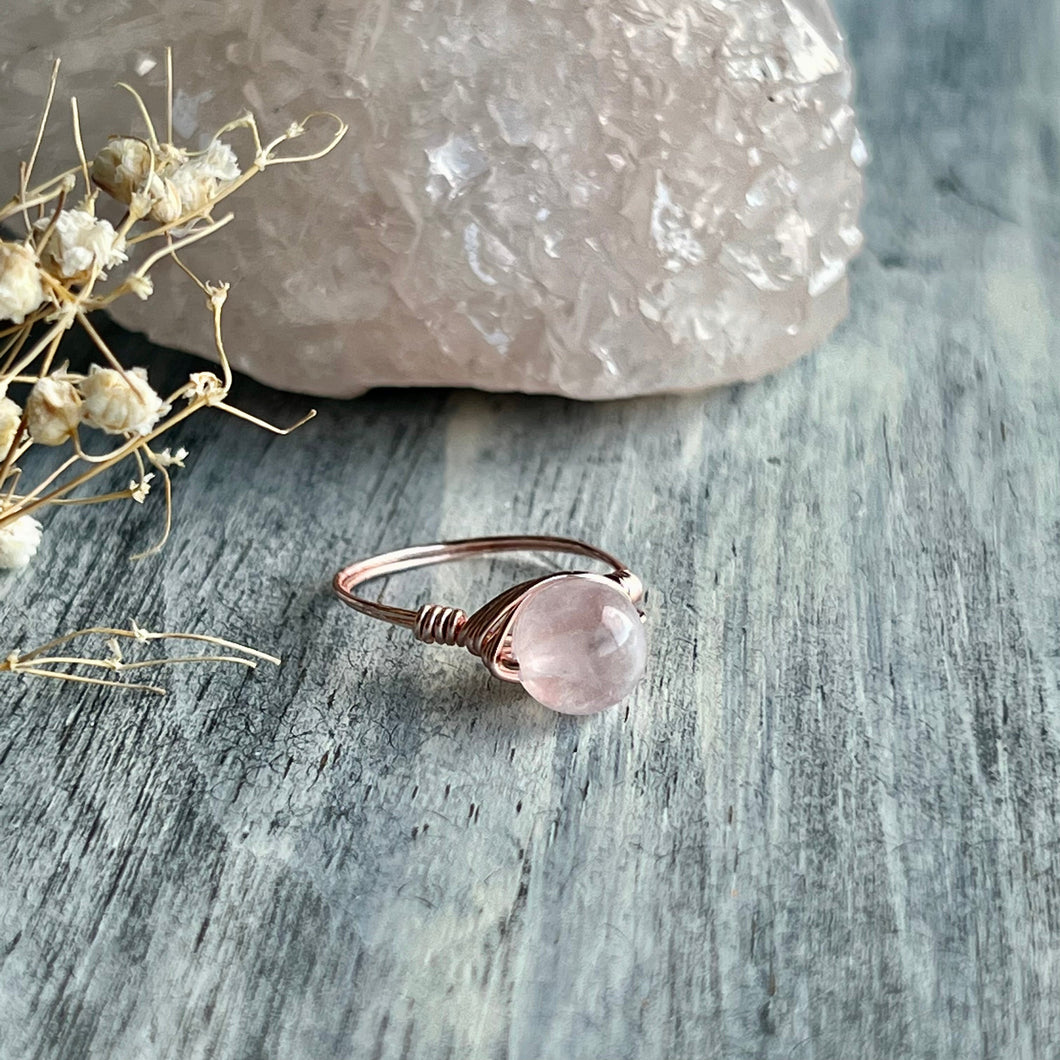 Rose Quartz Wire Wrapped Ring – Wholehearted Crystal Creations