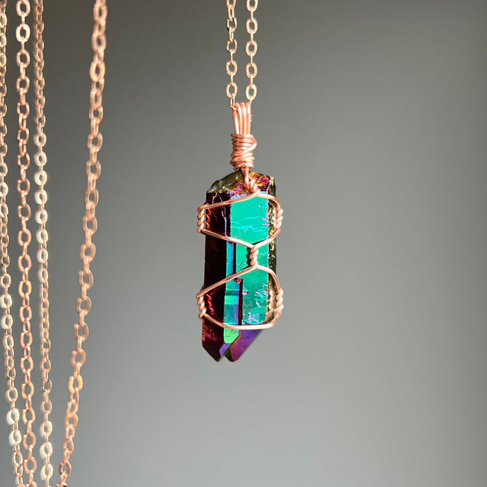 Titanium Aura Quartz Wire Wrapped Necklace – Wholehearted Crystal Creations