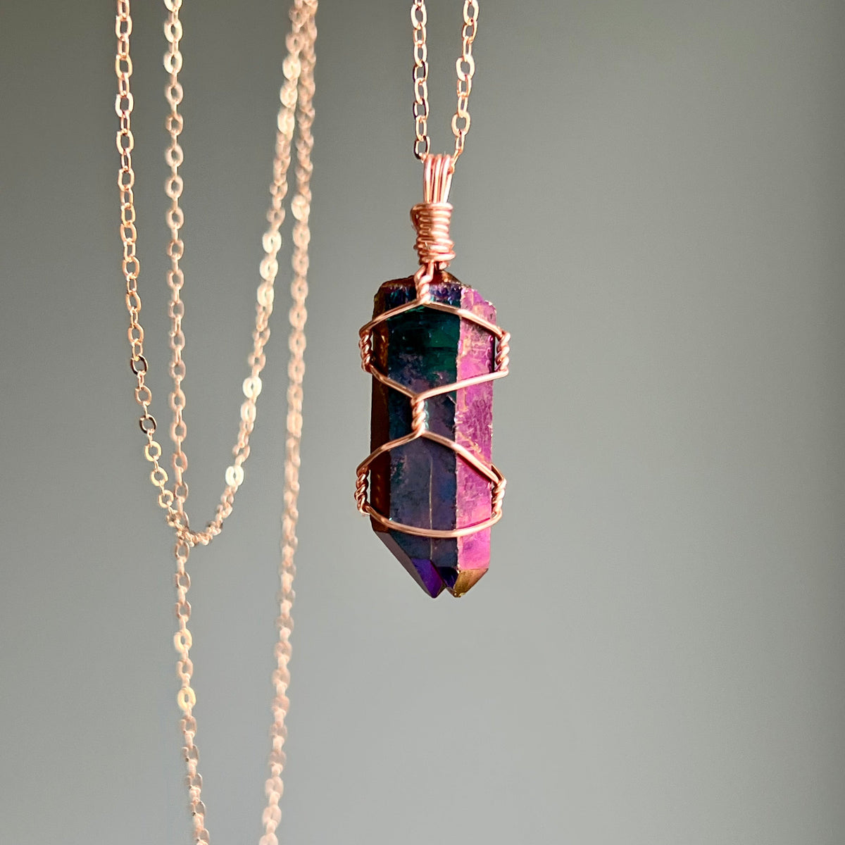 Titanium Aura Quartz Wire Wrapped Necklace – Wholehearted Crystal Creations