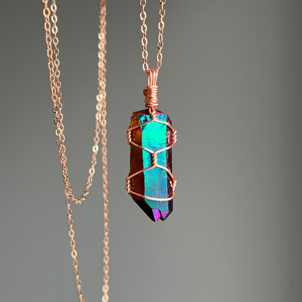 Titanium Aura Quartz Wire Wrapped Necklace – Wholehearted Crystal Creations
