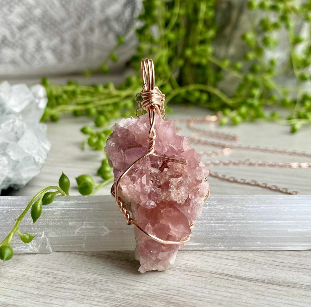 Pink Amethyst Wire Wrapped Crystal Necklace – Wholehearted Crystal Creations