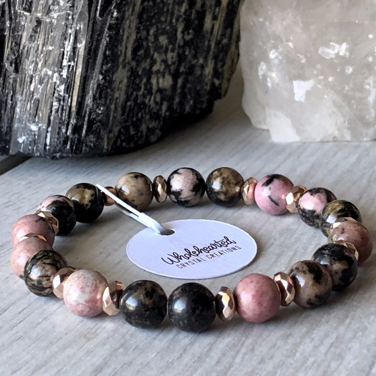 Rhodonite Rose Gold Hematite Stretch Bracelet – Wholehearted Crystal Creations