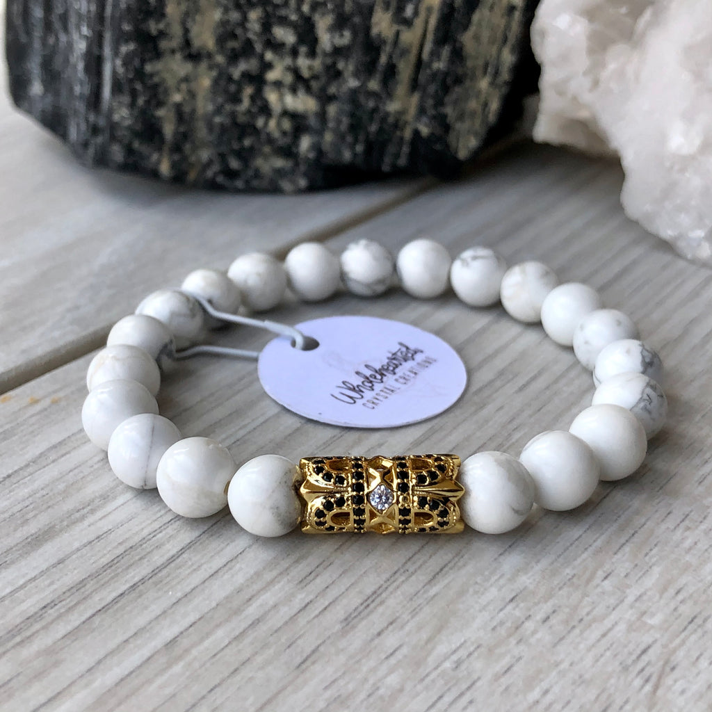 Howlite Bracelet Gold Pave Cubic Zirconia Spacer – Wholehearted Crystal Creations