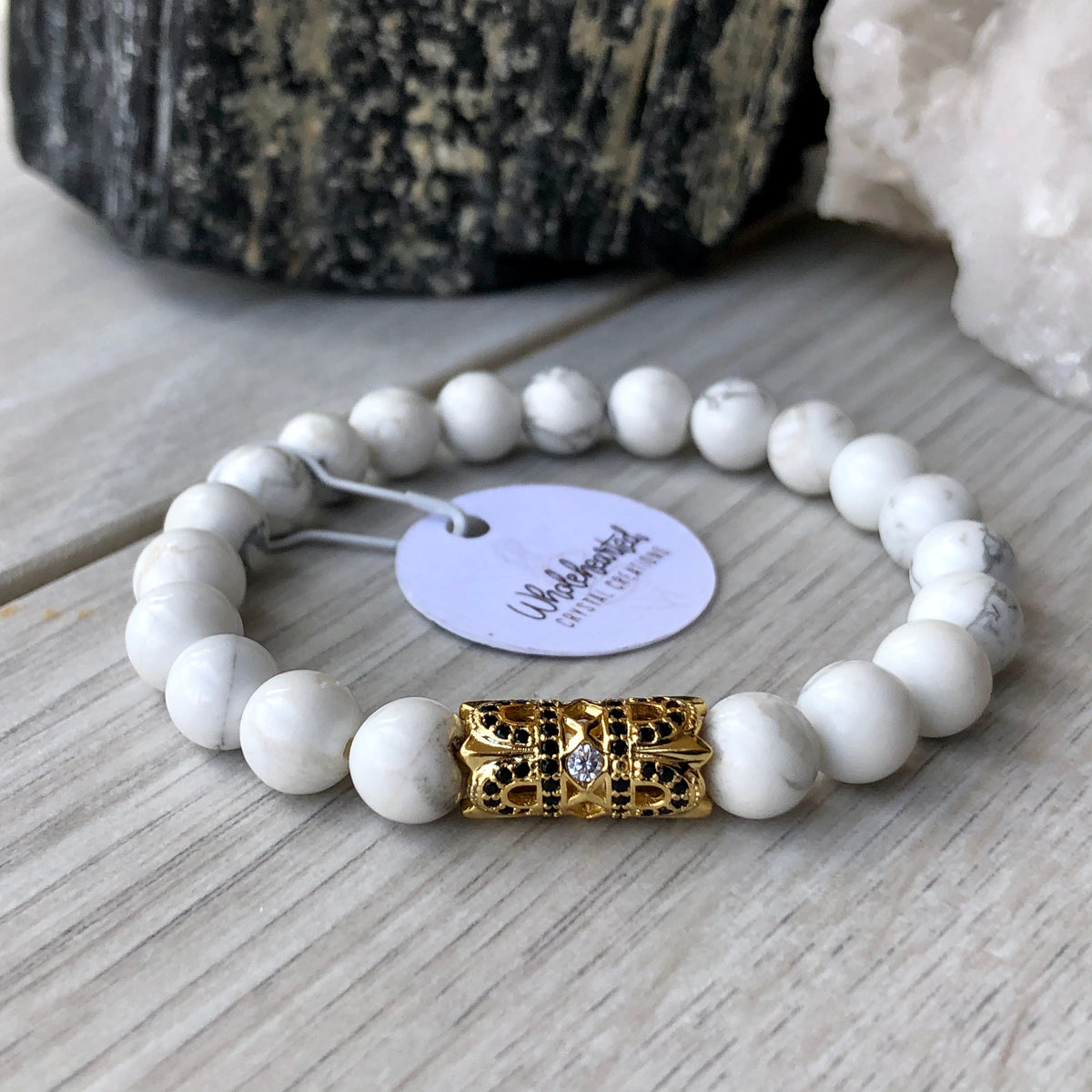Howlite Bracelet Gold Pave Cubic Zirconia Spacer – Wholehearted Crystal Creations