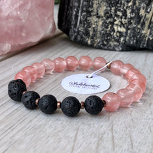 Strawberry Quartz & Lava Stone Stretch Bracelet (53)