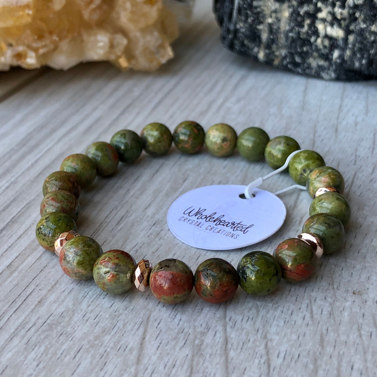 Unakite Jasper Rose Gold Hematite Stretch Bracelet – Wholehearted Crystal Creations