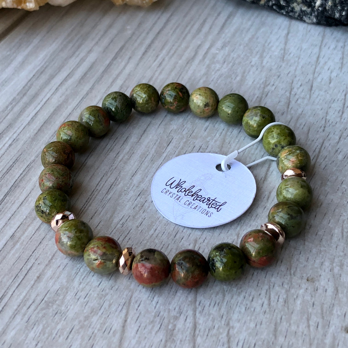 Unakite Jasper Rose Gold Hematite Stretch Bracelet – Wholehearted Crystal Creations