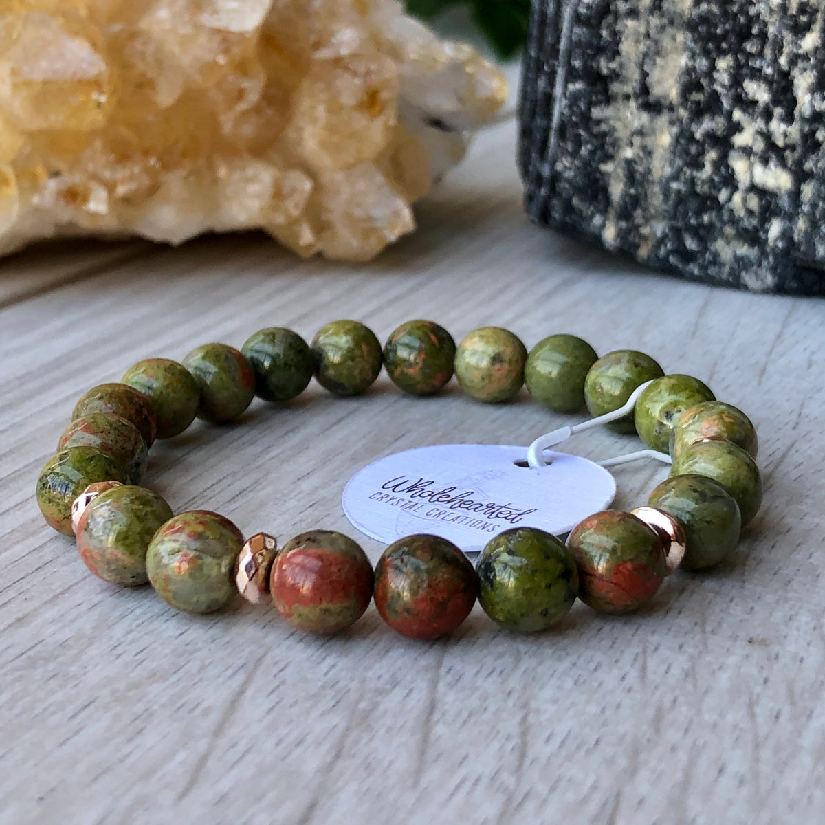 Unakite Jasper Rose Gold Hematite Stretch Bracelet – Wholehearted Crystal Creations