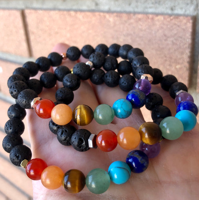 7 Chakra Healing Lava Stone Bracelet Gold – Wholehearted Crystal Creations