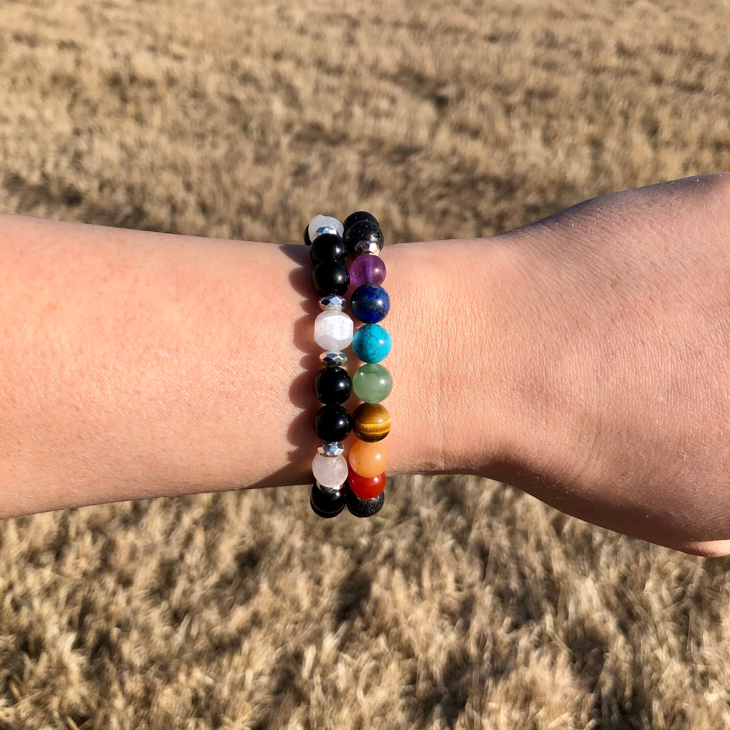 7 Chakra Healing Lava Stone Bracelet Rose Gold – Wholehearted Crystal Creations