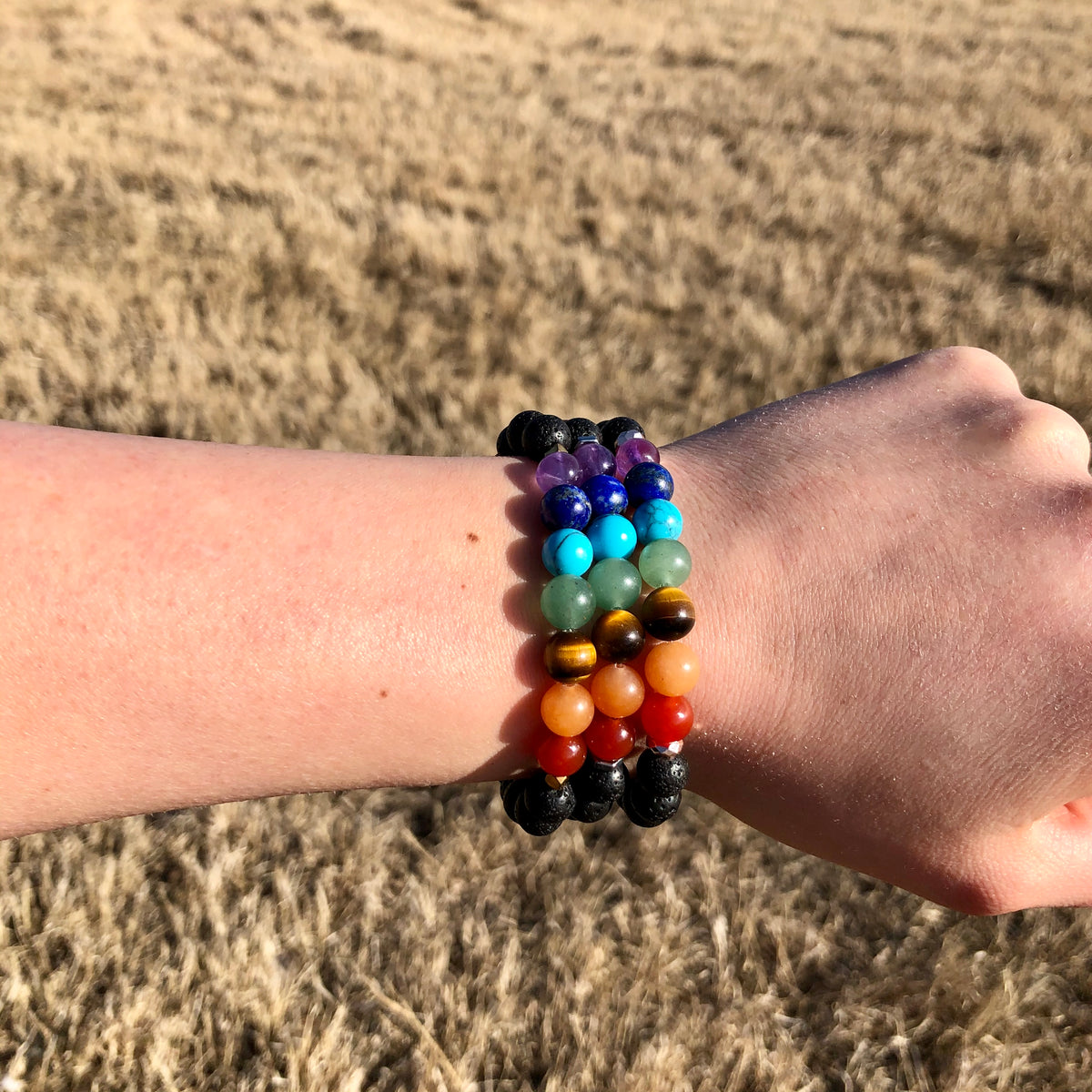 7 Chakra Healing Lava Stone Bracelet Hematite – Wholehearted Crystal Creations