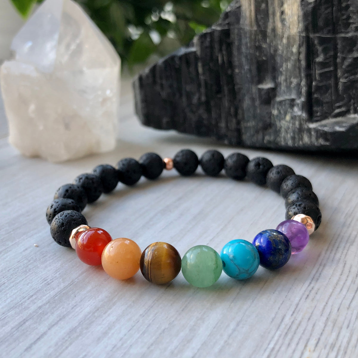 7 Chakra Healing Lava Stone Bracelet Rose Gold – Wholehearted Crystal Creations