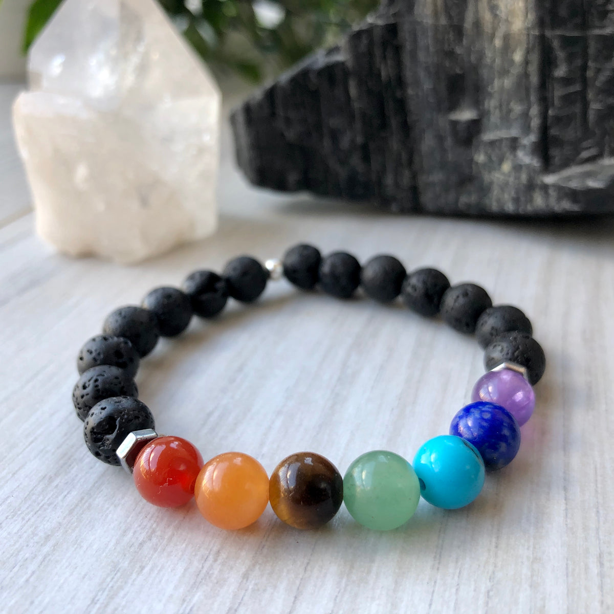 7 Chakra Healing Lava Stone Bracelet Hematite – Wholehearted Crystal Creations